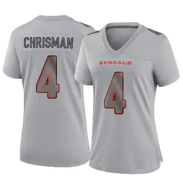 ＃4 Women's Drue Chrisman Gray Game Cincinnati Bengals Atmosphere Fashion Jersey