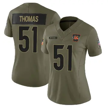 ＃51 Women's Isaiah Thomas Olive Limited Cincinnati Bengals 2025 Salute to Service Jersey