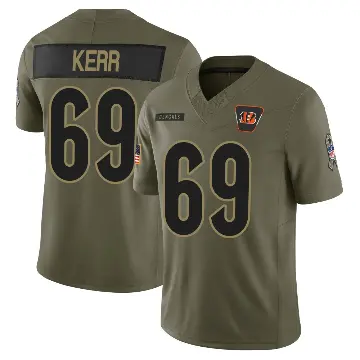 ＃69 Youth Zach Kerr Olive Limited Cincinnati Bengals 2025 Salute to Service Jersey
