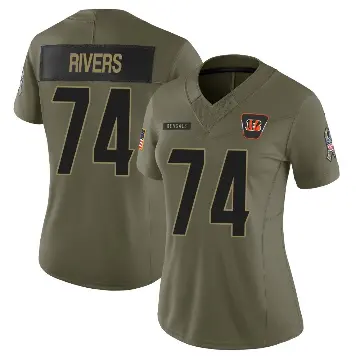 ＃74 Women's Jalen Rivers Olive Limited Cincinnati Bengals 2025 Salute to Service Jersey