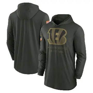 Men's Green Cincinnati Bengals Forest 2025 Salute to Service Sideline Lightweight Long Sleeve Hooded Pullover T-Shirt