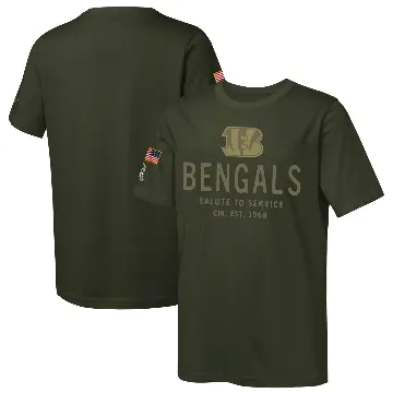 Youth Olive Cincinnati Bengals 2025 Salute to Service Sideline T-Shirt